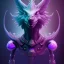 Placeholder: purple mythical creature in galaxy, teal and purple smoke, detailed, realistic, 4k