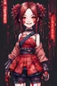 Placeholder: anormal, smile, blood, girl cute, full body, beautiful cyberpunk petit girl, hyperdetailed, behind made 8bits and Pixel Art, watercolor illustration by <Katsushika Hokusai>, darkred tones,