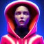 Placeholder: Spanish woman, rounded face, purpurin made up, red, blue, pink, inflatable hoodie, latex, leather, soft color, highly detailed, art stations, concept art, smooth, unreal engine 5, god rays, ray tracing, RTX, lumen lighting, ultra detail, volumetric lighting, 3d, finely drawn, high definition, high resolution, neon background.