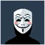 Placeholder: 8 bit pixelart of a shadow figure with a white smooth wide smiling mask , noseless opera mask, no nose holes, no nose