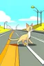 Placeholder: stray cat crossing highway cartoon