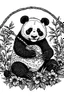 Placeholder: mandala panda eating a bamboo: black and white with white background.