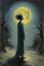 Placeholder: art by Everett Shinn and John Lurie, impressionism art, Painting, Knitted of a "The Conjurer of Radiance", it is Elusive, Moon in the night, Wide view, Horror, hair light, 80mm