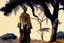 Placeholder: Design, African man, oil painting, featureless, graphic, background, sky, trees, traditional clothes