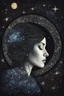 Placeholder: Double exposure of a female person's profile and a utopistic starry night sky, dramatic mood, dark depressive style, highly detailed intricate, surreal, stunning