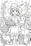 Placeholder: A black and white outline art of a kid's coloring book, Cute farm animals in costumes, outlined for easy coloring of festive attire., outlined with falling snowflakes, outlined on a plain background for easy focus, outlined with baskets of produce around., outlined with a straightforward stream and fish., outlined against a simple backdrop of flowers, white background , sketch style , full body, only use outline, mandala style, clean artpage, , white background, no shadows and clear well outline