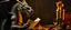Placeholder: close up portrait painted by Rembrandt, dragon holding speech at burning dinner table