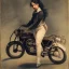 Placeholder: young woman on a motorcycle, high detail