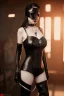 Placeholder: executioner in black leather, mature woman, skintight eye mask, busty, cleavage, evil, angry, bdsm, 8k,dark,