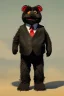 Placeholder: Waist up muppet Portrait, Kim Jong-un muppet doll, black suit, photo studio, red background, unreal engine 5, concept art, art station, god lights, ray tracing, RTX, lumen lighting, ultra detail, volumetric lighting, 3d.