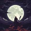 Placeholder: pixel art, gothic sand assassin in front of a large full moon, dark fantasy style, blood moonlit night sky,mystical clouds, dark color scheme, highly detailed pixel artwork, 32-bit style