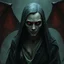 Placeholder: The demon witch, Lorissa Nightshade, appears—a gaunt, pale woman with hollowed out eyes and wearing tattered and torn robes. Grimdark realistic