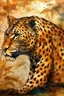 Placeholder: beautiful leopard, textured cold pressed paper, thick encaustic painting style, burned shellac finish --ar 16:9