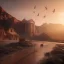 Placeholder: Petra, Ürdün, sunset, fantasy art, flying birds, springs, landscape, beautiful, realistic, hyper detailed, unreal engine 5, octane render