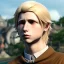 Placeholder: medieval fantasy setting, man, 20 year old, messy blond hair, round face, naïve, round face, UHD, realistic style