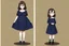 Placeholder: full body of a brown haired anime manga pregnant girl in dark blue dress with eyeglasses