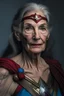 Placeholder: mujer de 70 años vestida como mujer maravilla en estilo hiper realista
