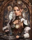 Placeholder: Front view half body gorgeous Realistic Photography beautiful super model Russian as playing Dj player with body full steampunk Victorian cyborg realistic beautiful woman hyper detailed