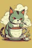 Placeholder: Cat brewing tea cute retro
