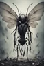 Placeholder: a haunting image of a humanoid insect facing away from us, in despair, with wings that are broken torn and crumbling