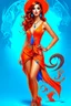 Placeholder: Full body of beautiful girl nami, Hair Color: Orange, Style: Wavy, Outfit Top: Blue, Outfit Bottom: Orange, Shoes: Brown, Accessories: Tangerine, Weapon: Clima-Tact, Hat: Straw, Tattoo: Pinwheel, Earrings: Hoops, sophisticated,, beautiful woman, hyper realistic, hyperrealism, photoreal, realistic, photorealistic, soft pastels, full-body, standing, long shot, wide angle, aesthetic