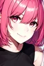 Placeholder: Girl smile with black t shirt,Pink hair,ambre eyes,detailed portrait, masterpiece,ultra detailed,best quality