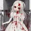 Placeholder: A girl's doll wearing a white dress with red blood bleeding from the back