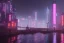 Placeholder: 3D, beautiful, light reflecting, empty future city skyline at night, rainy night, neon, cyberpunk, tron, one cyborg walking, 8k, finely detailed, photo realistic