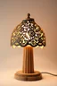 Placeholder: Create a product table lamp inspired by nyonya kebaya in wood material process laser cutting in black and white