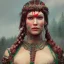 Placeholder: highly detailed beautiful girl viking queen portrait, red glass armor, blue delicate braided hair, green facial paint, cinematic lighting, 4k, 8k, octane render, digital concept art, trending on artstation, pinterest, extremely detailed, ambient lighting.