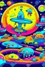 Placeholder: /imagine kids illustration space scene with monsters and flying saucers, cartoon style, thick lines, low detail, vivid color --ar 85:110