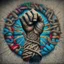 Placeholder: A knotted fist made with different designs from the revolution of different countries. Art - Tradition - Revolution - Dictator - Mural - Freedom - People 4k, full details, high resolution