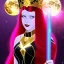 Placeholder: Attractive young teenage girl with golden fire red hair wearing a galactic tiara, who is dressed like a witch casting a spell with a quarterstaff with a moon on the n, she has cat ears and open dazzling blue eyes, has a normal nose, background is realistic space, the girl is on a planet, black goth girl dress, full body portrait, arm colors gradient effect into stars, rendered, unity 3d, unreal engine, dslr, hdr, 4k, edited, photorealistic, normal number of appendages, freckles, artists rendered