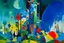 Placeholder: A bluish green tower in a toxic jungle painted by Wassily Kandinsky