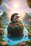 Placeholder: Make a hedgehog that is a god. The hedgehog stands on a floating island that also has other animals