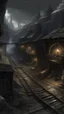 Placeholder: A warm dark gray underground town with minecarts painted by Francis Danby