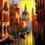 Placeholder: A realistic oil painting of medieval Venice, with intricate details of the architecture and streets, painted in the style of Jan van Eyck and Paul Cézanne, (long shot), warm golden lighting, vibrant colors, historical accuracy.