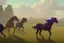 Placeholder: illustration fantasy horses of different colors in a field from afar