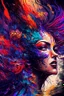 Placeholder: Generate a captivating digital artwork where a vivid explosion of images on a canvas bursts forth, weaving together elements of a woman, demons, tattoos, flowers, and stormy hues. Capture the essence of dynamic creativity in this abstract masterpiece."