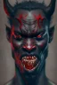 Placeholder: Portrait of a demon with black skin, with no eyes, a long red tongue