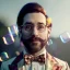 Placeholder: Ultra realistic circus scene. dancer man, waist up view, Wes Anderson style, happy, bubbles, confeti, dark ambient, highly detailed, concept art, unreal engine 5, god rays, ray tracing, RTX, lumen lighting, ultra detail, volumetric lighting, 3d, finely drawn, high definition, high resolution.