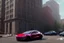 Placeholder: A Tesla 'Model S' is going at a high speed, near the building of the 'Friends' series in New York. (CINEMATIC, WIDE ANGLE LENS, PHOTO REAL)
