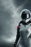 Placeholder: Black racing suit AnnaSophia Robb, portrait, bright white eyes, wearing high tech racing helmet, white smoke, dark, rage, sorrow, high definition, ultra 8 k, volumetric lighting, blue fire, fog