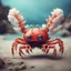 Placeholder: Fantasy Coastal Eyeless Creatures Oddly Turned Into Dangerous Viruses based on crabs with fluffy wings, funny legs, simple cute appearance, photo