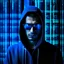 Placeholder: Cyber wizard using glasses with blue matrix backgroud