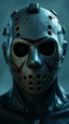 Placeholder: a front view of the Friday 13 face movie , his face skin is a rusted broken metallic skin texture in a 3d rendering full-height image of a grim and dark scene. Ensure the final images exhibit the utmost quality, encompassing 4K, 8K, and 64K resolutions, with 3D rendering that manifests in photorealistic, hyperrealistic, and highly detailed representations. Employ techniques such as HDR, UHD,