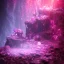 Placeholder: single pink crystal, on an altar in a foggy cave, cinematic,