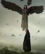 Placeholder: native american shaman, wise man, long black hair, black hooded coat like wings, 8k resolution concept art portrait by Greg Rutkowski