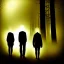 Placeholder: three figures, silhouettes, dark, foggy weather, night, forest, black, horror, art, evil, dark effect,