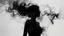 Placeholder: smoke art grey and white flowing around woman silhouette